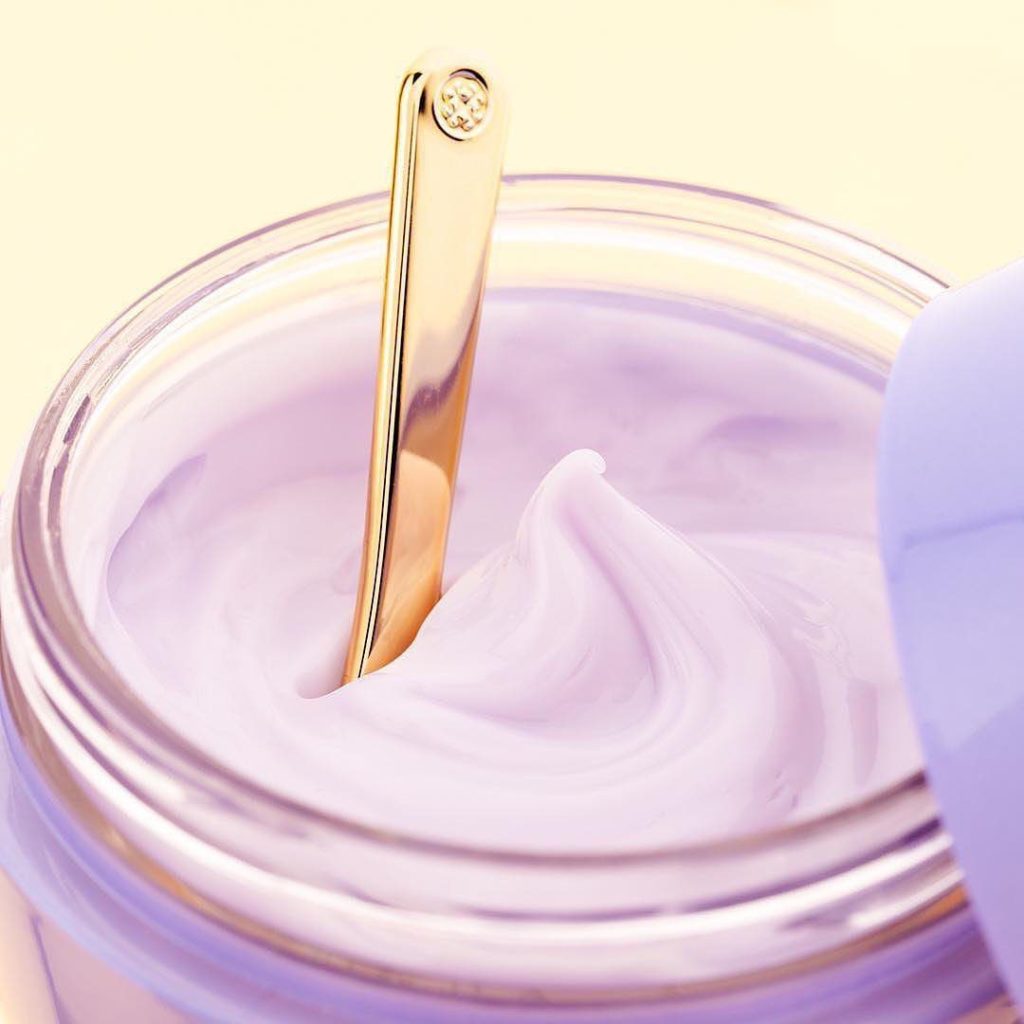 Closeup of a lavender colored face moisturizer from Sephora